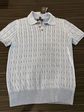 Polo by Ralph Lauren Light Blue Cable-Knit Polo Top